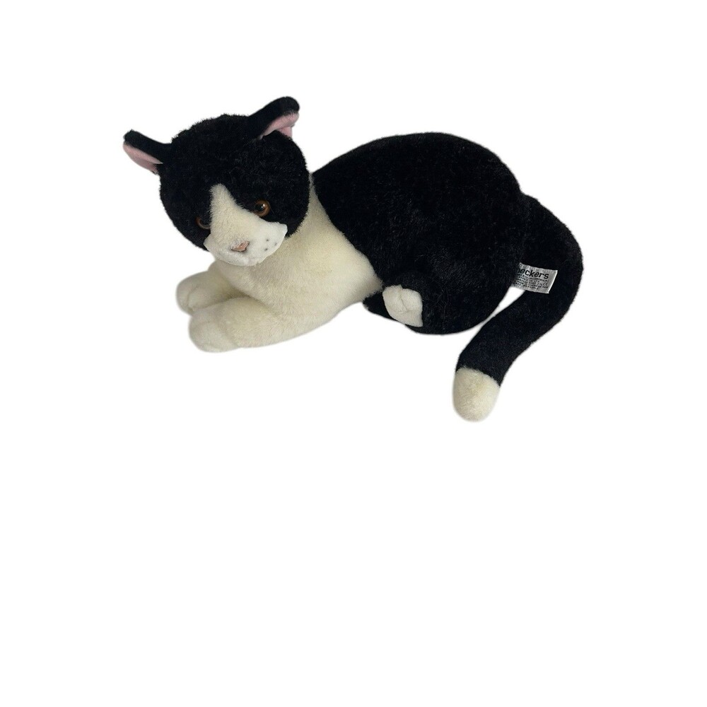 Vtg Checkers Realistic Tuxedo Cat Stuffed Animal Russ Berrie Co Laying